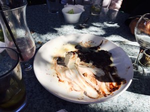 Alas, the magnificent chocolate bread pudding with ice cream proved too much of a temptation for a pre-eating photo-op.  Only this tiny bit was left.  We all agreed that there didn't seems to be much bread involved, but lots of chocolate, ice cream and creme anglaise.