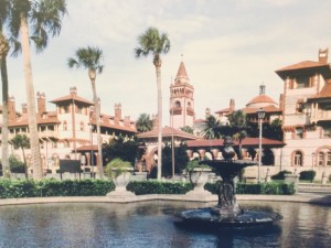 Flagler College is a wonder of Spanish architecture, originally the hotel built by Henry Flagler to attract passengers to his pan-Florida railroad.  This shot is a bit of cheat....it's from a postcard because the college was shrouded in scaffolding while we were here.