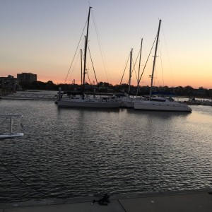 Sunset view from top deck of Dot.Calm with Roger and Will.  Cheers!