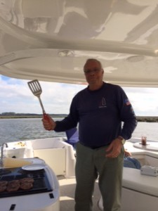 Cliff is not only our captain, but also chief grill master, here wielding a spatula preparing our burgers. 