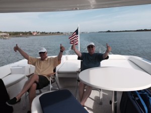 Roger and Will give a two thumbs up to their ICW cruise.  Alas, today is their last day aboard.  Ann is distraught as she will have to start doing some work.