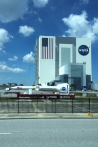 Another stop on the bus tour is the NASA assembly building.  Its size is hard to comprehend.  It is tall enough for the rockets to stand upright inside.  The world's largest one-story building.