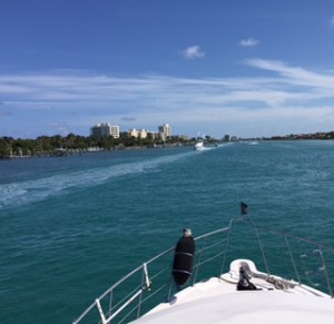 This photo does not adequately demonstrate the craziness of these waters.  PWCs zipping over wakes, small boats racing by without so much as a horn beep, paddle-boarders in the middle of the channel, etc. etc.  Wild.  Please note the pretty color of the water!