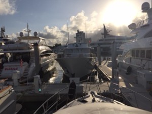 A lovely bit of sunshine made the photo toward the bow of our boat a little arty.  These yachts are definitely works of art.