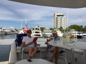 Ann and Cleo relaxing on the top deck after a great lunch and dinghy ride.