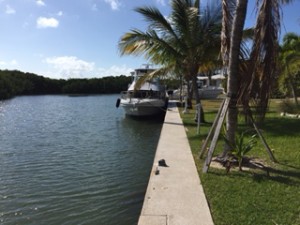 I realize (again) that I have no visual aptitude about space.  I was worried about how much room Dot.Calm would take on the dock.  We can't even see it from the lanai.